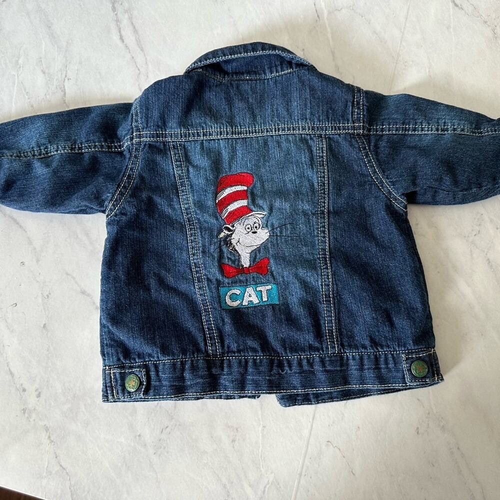 Osh kosh B’gosh denim jacket 6-9 month cat in the hat embroidered lined boy girl